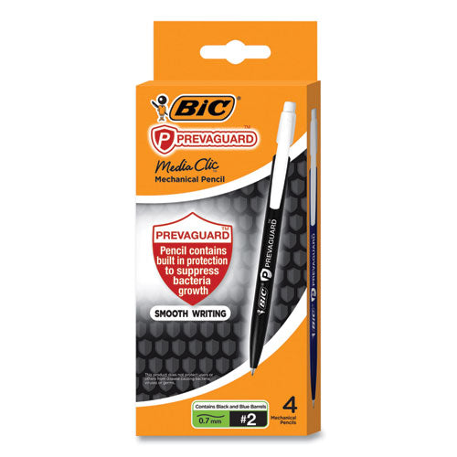 Image of BIC® Prevaguard Media Clic Mechanical Pencils, 0.7 Mm, Hb (#2), Black Lead, 2 Black Barrel/2 Blue Barrel, 4/pack