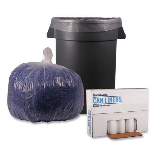 Image of Boardwalk® Recycled Low-Density Polyethylene Can Liners, 33 gal, 1.4 mil, 33" x 39", Clear, Perforated, 10 Bags/Roll, 10 Rolls/Carton