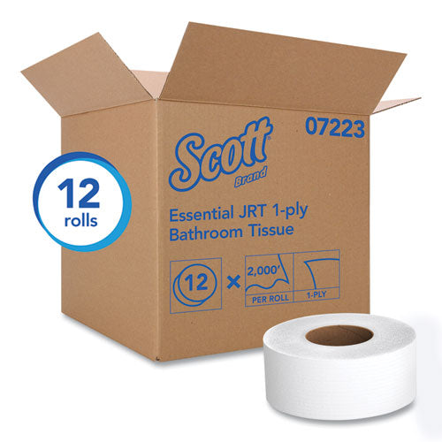 Image of Scott® Essential JRT Jumbo Roll Bathroom Tissue, Septic Safe, 1-Ply, White, 3.55" x 2,000 ft, 12 Rolls/Carton