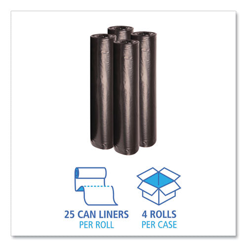 Image of Boardwalk® Recycled Low-Density Polyethylene Can Liners, 56 gal, 1.2 mil, 43" x 47", Black, Perforated, 10 Bags/Roll, 10 Rolls/Carton