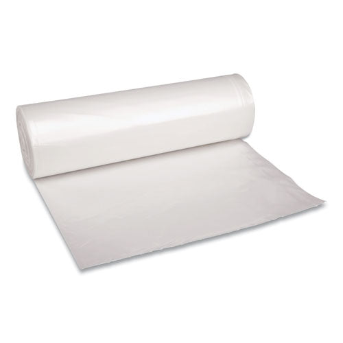 Image of Boardwalk® Recycled Low-Density Polyethylene Can Liners, 60 gal, 1.4 mil, 38" x 58", Clear, Perforated, 10 Bags/Roll, 10 Rolls/Carton
