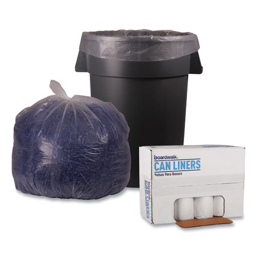 Image of Boardwalk® Recycled Low-Density Polyethylene Can Liners, 45 gal, 1.4 mil, 40" x 46", Clear, Perforated, 10 Bags/Roll, 10 Rolls/Carton