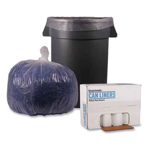 Image of Boardwalk® Recycled Low-Density Polyethylene Can Liners, 33 gal, 1.1 mil, 33" x 39", Clear, Perforated, 10 Bags/Roll, 10 Rolls/Carton