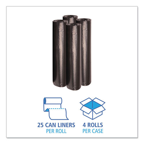 Image of Boardwalk® Recycled Low-Density Polyethylene Can Liners, 45 gal, 1.2 mil, 40" x 46", Black, Perforated, 10 Bags/Roll, 10 Rolls/Carton