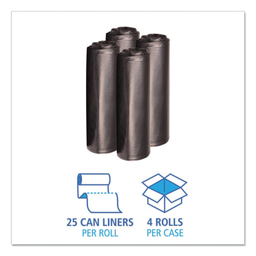 Image of Boardwalk® Recycled Low-Density Polyethylene Can Liners, 33 gal, 1.6 mil, 33" x 39", Black, Perforated, 10 Bags/Roll, 10 Rolls/Carton