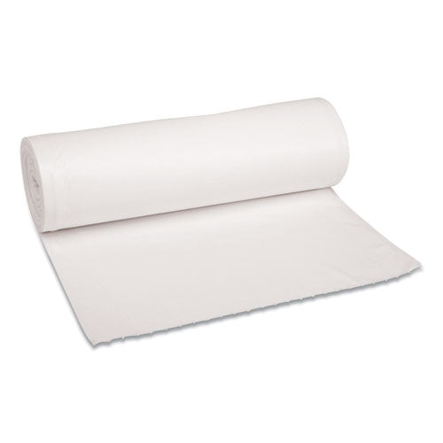 Image of Boardwalk® Low-Density Waste Can Liners, 60 gal, 0.6 mil, 38" x 58", White, Perforated Roll, 25 Bags/Roll, 4 Rolls/Carton