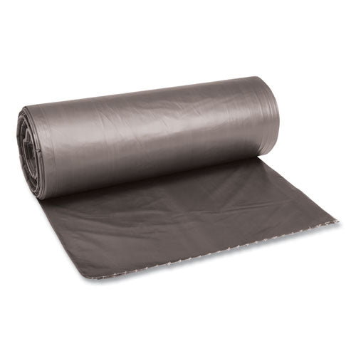 Image of Boardwalk® Low-Density Waste Can Liners, 60 gal, 0.95 mil, 38" x 58", Gray, Perforated Roll, 25 Bags/Roll, 4 Rolls/Carton