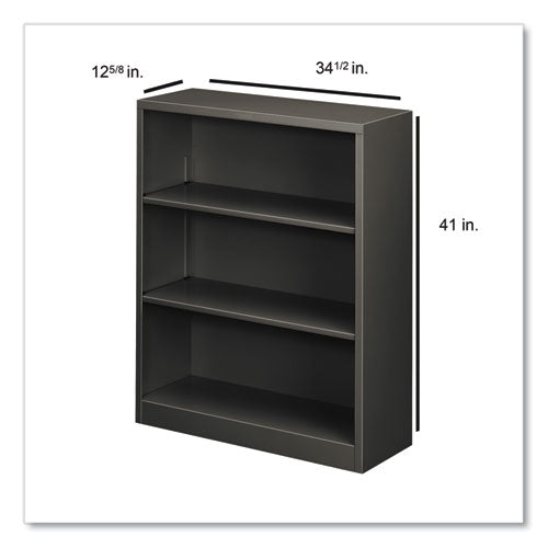 Image of HON® Metal Bookcase, Three-Shelf, 34.5w x 12.63d x 41h, Charcoal
