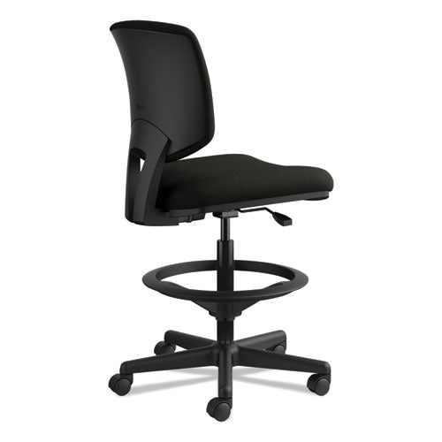 Image of HON® Volt Series Leather Adjustable Task Stool, Supports Up To 275 Lb, 22.88" To 32.38" Seat Height, Black
