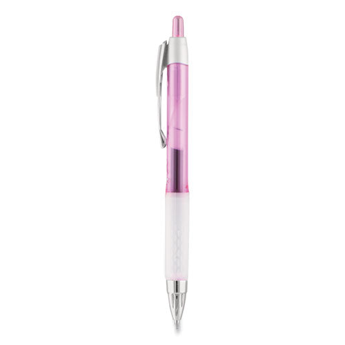 Image of uniball® Signo 207 City of Hope Edition Gel Pen, Retractable, Medium 0.7 mm, Black Ink, Translucent Pink/White Barrel, Dozen