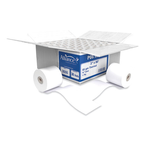 Image of Alliance Thermal Cash Register/pos Roll, 3" X 80 Ft, White, 36/carton