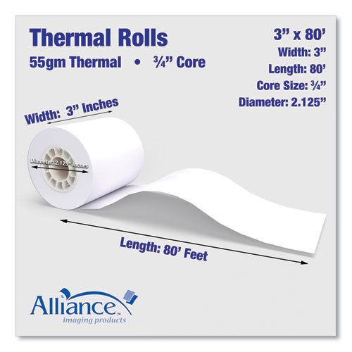 Image of Alliance Thermal Cash Register/pos Roll, 3" X 80 Ft, White, 36/carton