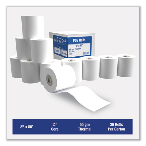 Image of Alliance Thermal Cash Register/pos Roll, 3" X 80 Ft, White, 36/carton