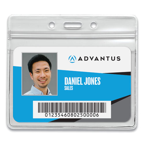 Image of Advantus Resealable ID Badge Holders, Horizontal Orientation, Transparent Frost 4.13" x 3.75" Holder, 4" x 2.81" Insert, 50/Pack