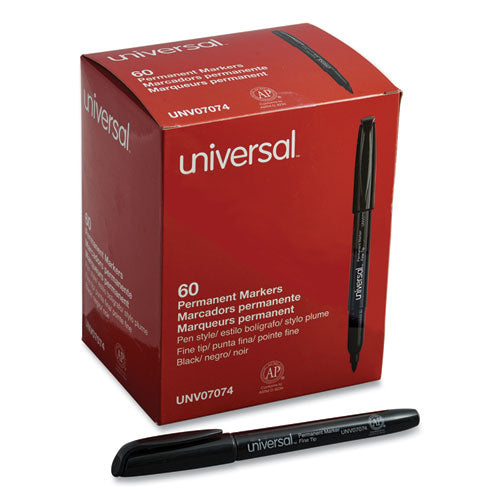 Image of Universal Pen-Style Permanent Marker Value Pack, Fine Bullet Tip, Black, 60/pack