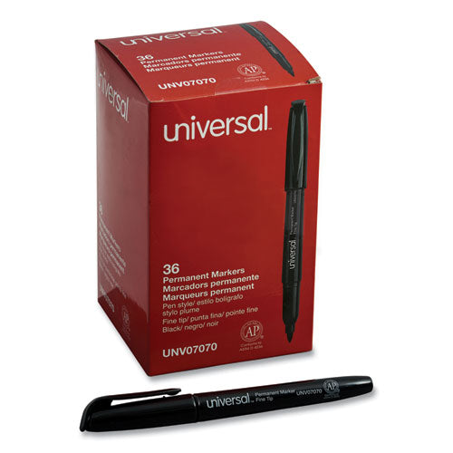 Image of Universal Pen-Style Permanent Marker Value Pack, Fine Bullet Tip, Black, 36/pack