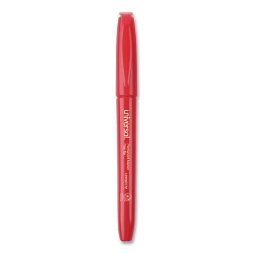 Image of Universal Pen-Style Permanent Marker, Fine Bullet Tip, Red, Dozen