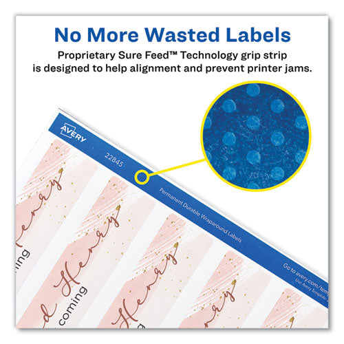 Image of Avery® Water-Resistant Wraparound Labels w/ Sure Feed, 9.75 x 1.25, White, 40/Pack
