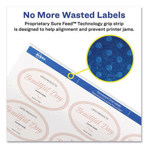 Image of Avery® Oval Labels W/ Sure Feed And Easy Peel, 2 X 3.33, Glossy White, 80/pack
