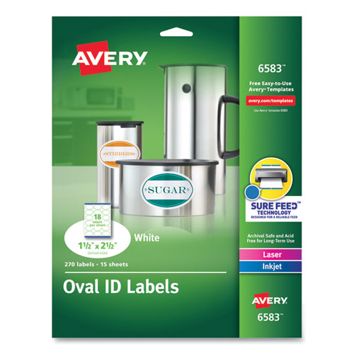 Image of Avery® Oval Print-To-The-Edge Labels, 1.5 X 2.5, White, 18/sheet, 15 Sheets/pack
