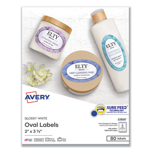 Image of Avery® Oval Labels W/ Sure Feed And Easy Peel, 2 X 3.33, Glossy White, 80/pack