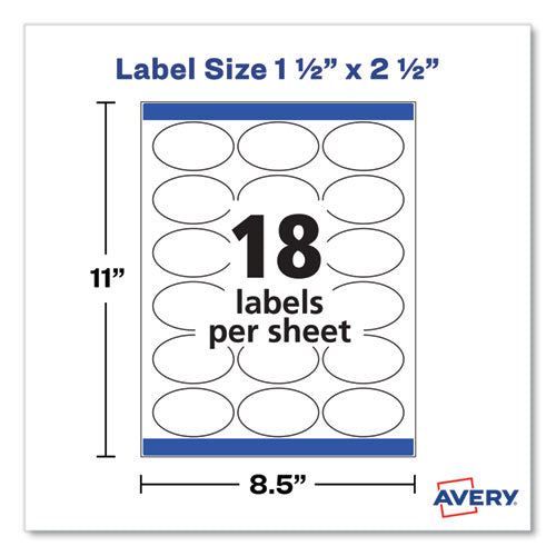 Image of Avery® Oval Labels with Sure Feed and Easy Peel, 1.5 x 2.5, Glossy White, 180/Pack