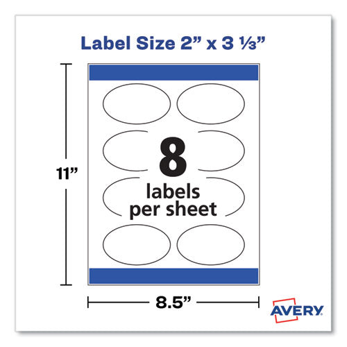 Image of Avery® Oval Labels W/ Sure Feed And Easy Peel, 2 X 3.33, Glossy White, 80/pack