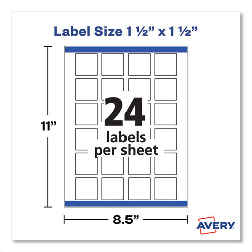 Image of Avery® Square Labels with Sure Feed and TrueBlock, 1.5 x 1.5, White, 600/Pack