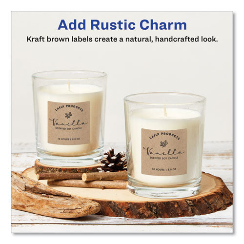 Image of Avery® Square Print-To-The-Edge Labels, Inkjet/laser Printers, 2 X 2, Kraft Brown, 12/sheet, 25 Sheets/pack