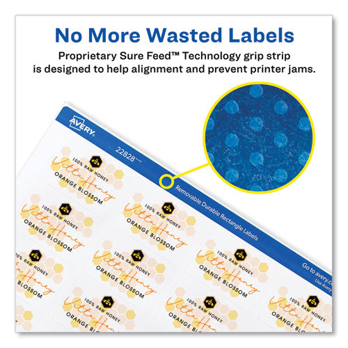 Image of Avery® Removable Durable White Rectangle Labels w/ Sure Feed, 1.25 x 1.75, 256/PK