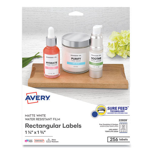Image of Avery® Removable Durable White Rectangle Labels w/ Sure Feed, 1.25 x 1.75, 256/PK