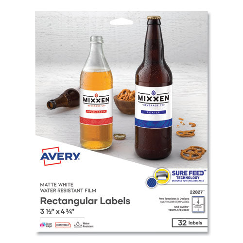 Image of Avery® Removable Print-to-the-Edge White Labels w/ Sure Feed, 3.5 x 4.75, 32/Pack