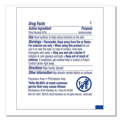 Image of PURELL® Premoistened Sanitizing Hand Wipes, Individually Wrapped, 5 x 7, Unscented, White, 1,000/Carton