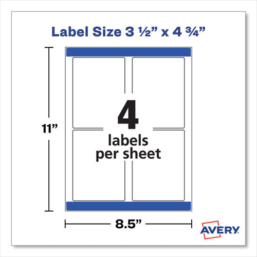 Image of Avery® Removable Print-to-the-Edge White Labels w/ Sure Feed, 3.5 x 4.75, 32/Pack