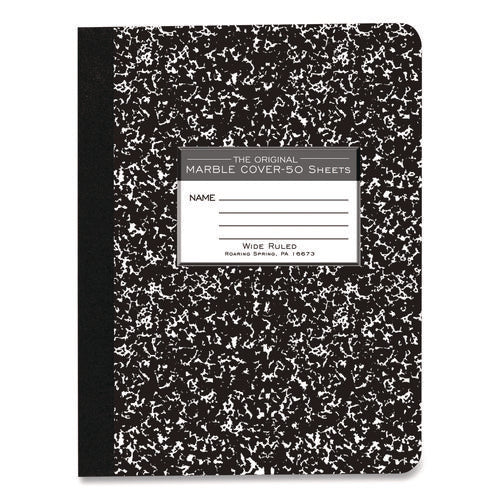 Image of Roaring Spring® Marble Cover Composition Book, Wide/Legal Rule, Black Marble Cover, (50) 9.75 x 7.5 Sheets