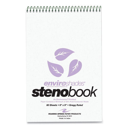 Image of Roaring Spring® Enviroshades Steno Notepad, Gregg Rule, White Cover, 80 Orchid 6 X 9 Sheets, 4/pack