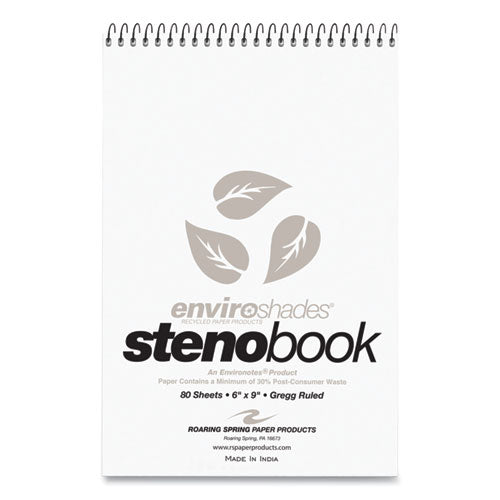 Image of Roaring Spring® Enviroshades Steno Notepad, Gregg Rule, White Cover, 80 Gray 6 X 9 Sheets, 4/pack