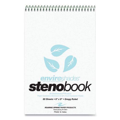 Image of Roaring Spring® Enviroshades Steno Notepad, Gregg Rule, White Cover, 80 Blue 6 X 9 Sheets, 4/pack
