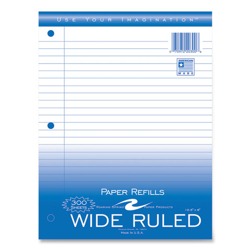 Image of Roaring Spring® Notebook Filler Paper, 3-Hole, 8 X 10.5, Wide/legal Rule, 300/pack