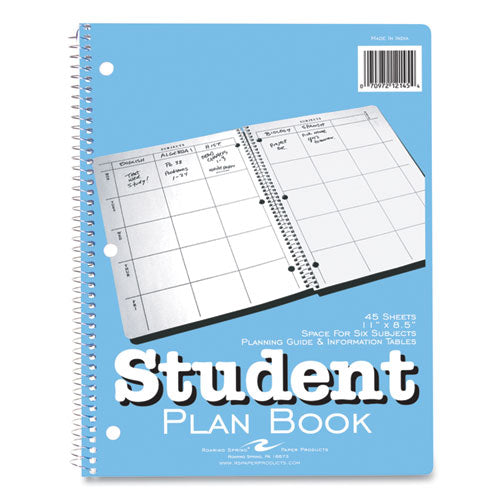Image of Roaring Spring® Student Plan Book, Homework/Assignment-Tracking, 40-Weeks: Six-Subject Day, Blue/White Cover, (100) 11 x 8.5 Sheets