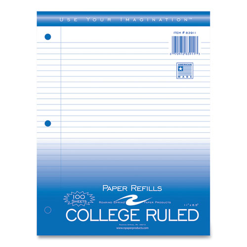 Image of Roaring Spring® Notebook Filler Paper, 3-Hole, 8.5 X 11, College Rule, 100/pack