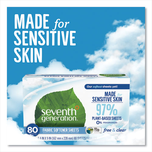 Image of Seventh Generation® Natural Fabric Softener Sheets, Unscented, 80 Sheets/box