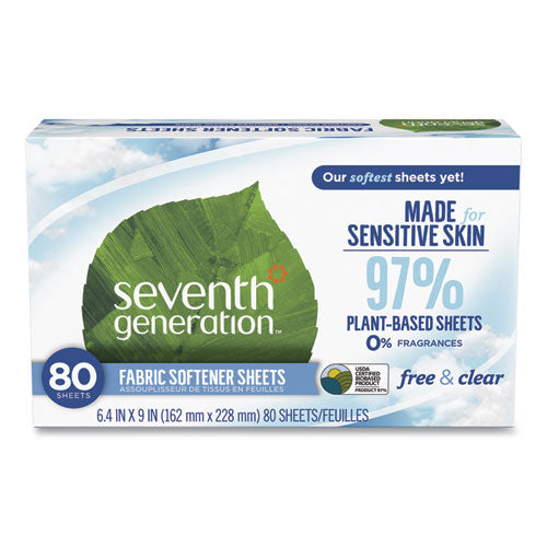 Image of Seventh Generation® Natural Fabric Softener Sheets, Unscented, 80 Sheets/box, 4/carton
