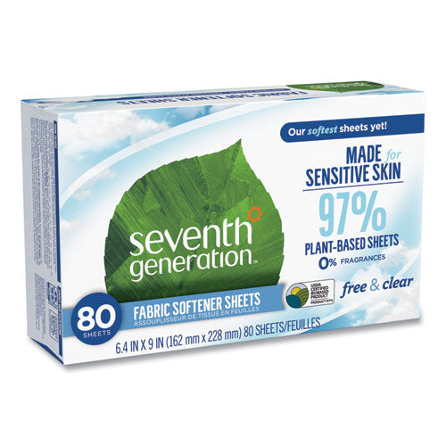Image of Seventh Generation® Natural Fabric Softener Sheets, Unscented, 80 Sheets/box, 4/carton