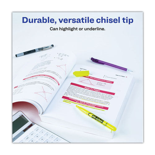 Image of Avery® Hi-Liter Pen-Style Highlighters, Fluorescent Yellow Ink, Chisel Tip, Yellow/black Barrel, Dozen