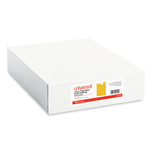 Image of Universal® Peel Seal Strip Catalog Envelope, #13 1/2, Square Flap, Self-Adhesive Closure, 10 X 13, Natural Kraft, 100/box