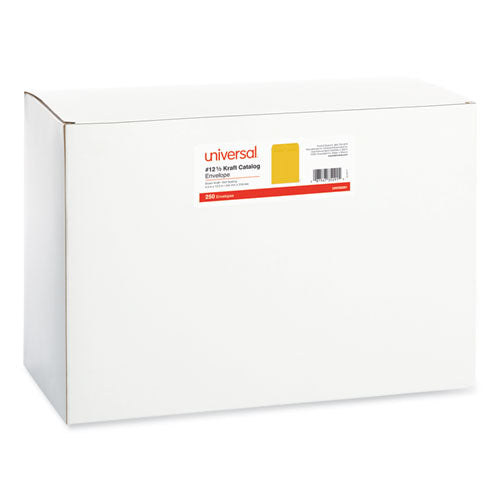 Image of Universal® Self-Stick Open End Catalog Envelope, #12 1/2, Square Flap, Self-Adhesive Closure, 9.5 x 12.5, Brown Kraft, 250/Box