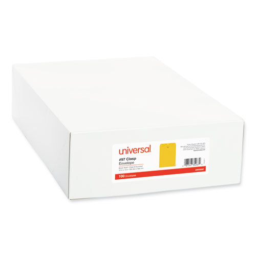 Image of Universal® Kraft Clasp Envelope, 28 lb Bond Weight Kraft, #97, Square Flap, Clasp/Gummed Closure, 10 x 13, Brown Kraft, 100/Box