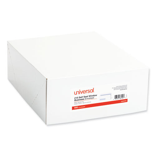 Image of Universal® Self-Seal Security Tint Business Envelope, Address Window, #10, Square Flap, Self-Adhesive Closure, 4.13 x 9.5, White, 500/BX