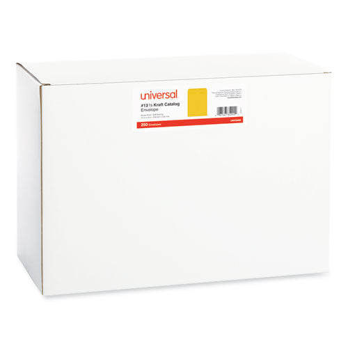 Image of Universal® Self-Stick Open End Catalog Envelope, #13 1/2, Square Flap, Self-Adhesive Closure, 10 x 13, Brown Kraft, 250/Box